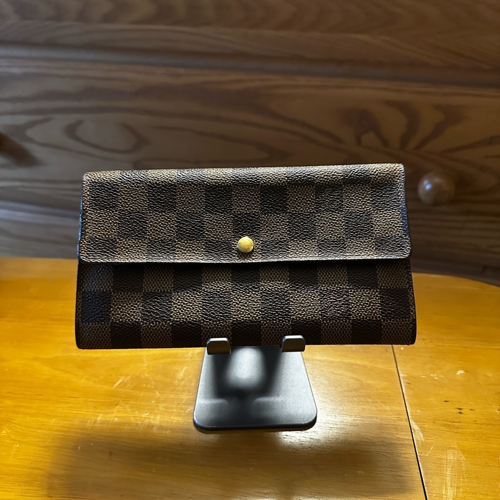 Louis Vuitton Brown Leather Damier Sarah Wallet